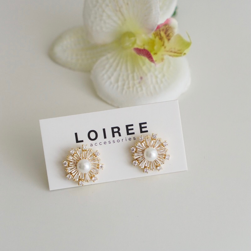 RILEY | Wedding Collection - Zirconia Pearl Stud Bridal Earrings - Anting Wanita