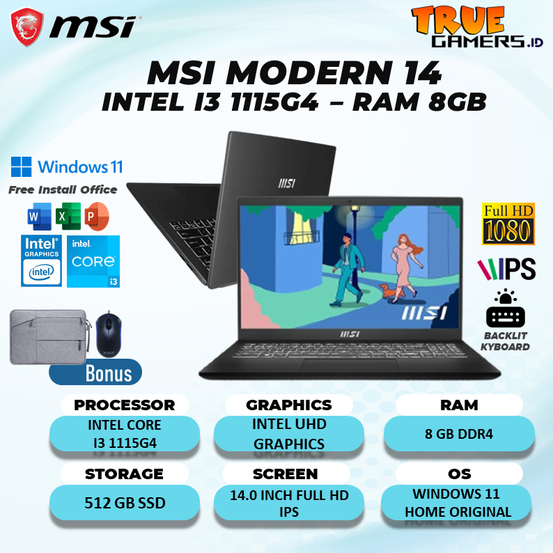 LAPTOP MSI MODERN 14 RYZEN 5 5625U 16GB 512SSD VEGA7 W11 14.0FHD IPS BLIT 2YR