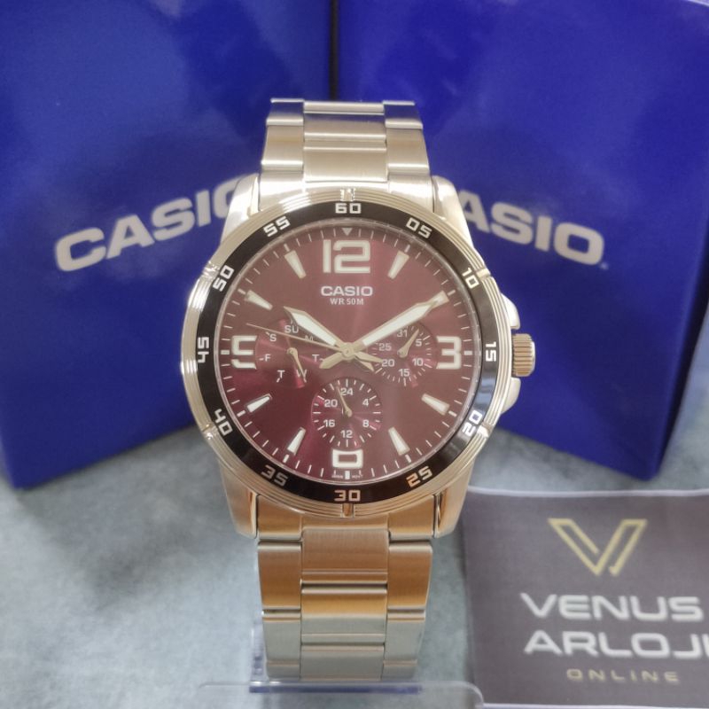 Jam Casio CS MTP 1299D 4AV MTP-1299D-4AV Pria Rantai Silver Bulat