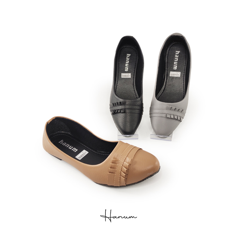 Hanum - Sepatu Flat Shoes Balet Wanita Hanum E06 Abu Hitam Moka