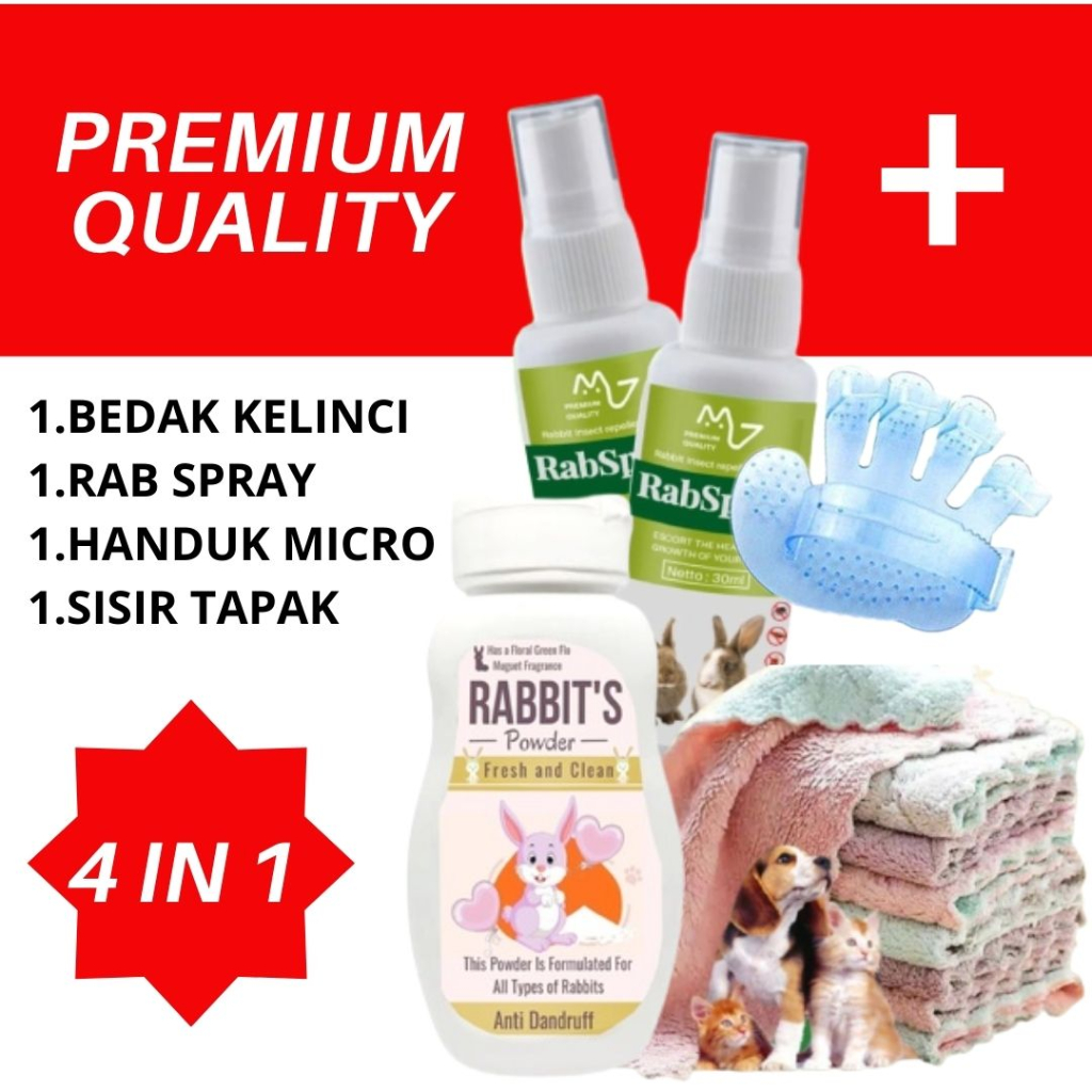 Paket Hemat Grooming Mandi Kelinci Plus Shampoo Anti kutu dan Jamur Perlengkapan Mandi Kelinci Bedak Grooming Kelinci Alat Mandi Kelinci