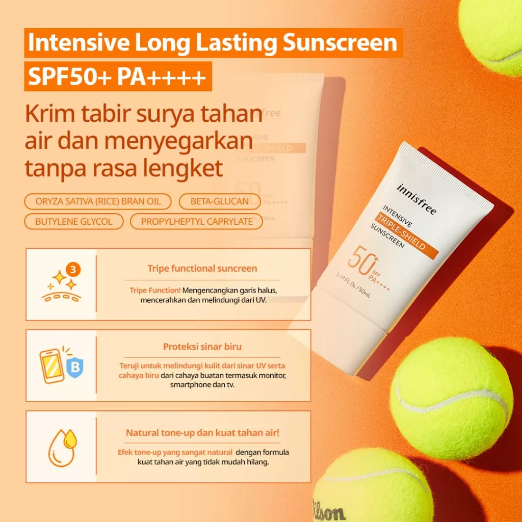 BPOM ORIGINAL - Innisfree Sunscreen All Varian - Intensive Triple Shield / Tone Up Watering / Hyaluronic Moist / Mild Cica / Long Lasting Sunscreen SPF50+ PA++++ Ukuran 15ml / 50ml tabir Surya Sunblock Sunblok Wajah Sun creen Sun blok Suncree Innisfre