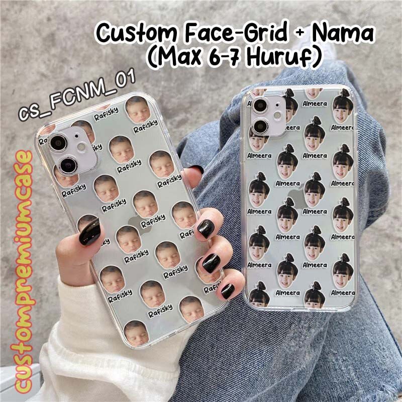 CUSTOM CASE CUSTOM FACE-GRID FOTO MUKA WAJAH PLUS NAMA - Hanya 1 Foto & 1 Nama - DESIGN AESTHETIC / 