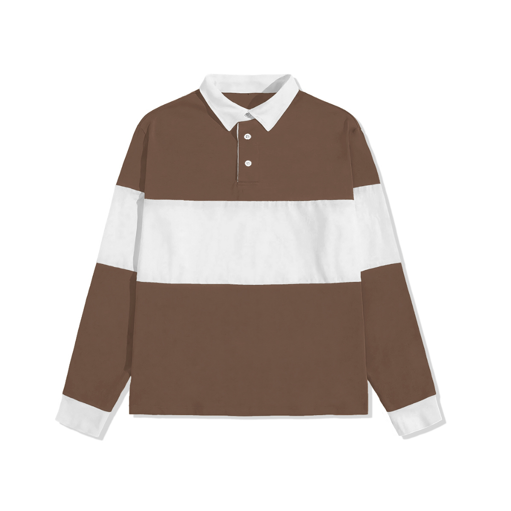 Sweatshirt Kaos Polo Pria dan Wanita Kaos Oversize Rugby Shirt-Brown White