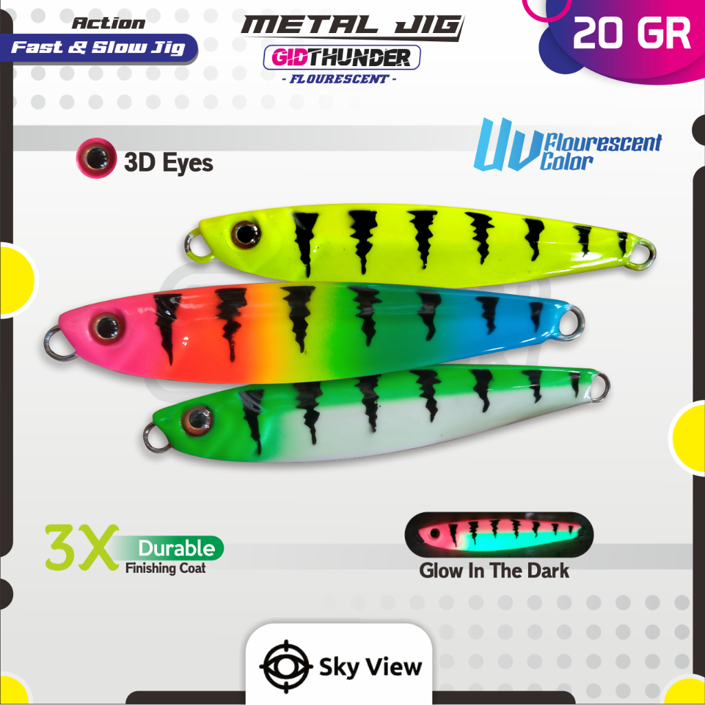 Metal Jig 20 Gram SKYVIU JIGPARA Full GID Umpan Metal Jig 20gr 20grm Micro Jig 20g 20gram UV Neon  2