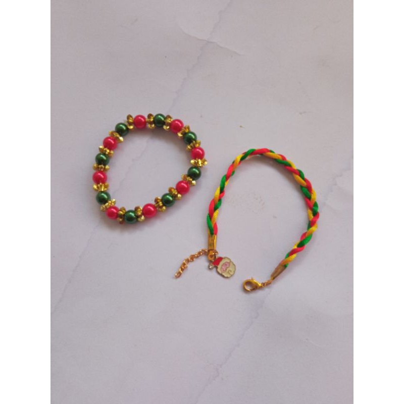 2pcs gelang tali tema natal gelang manik+gelang tali natal Christmas bracelet 2 in 1