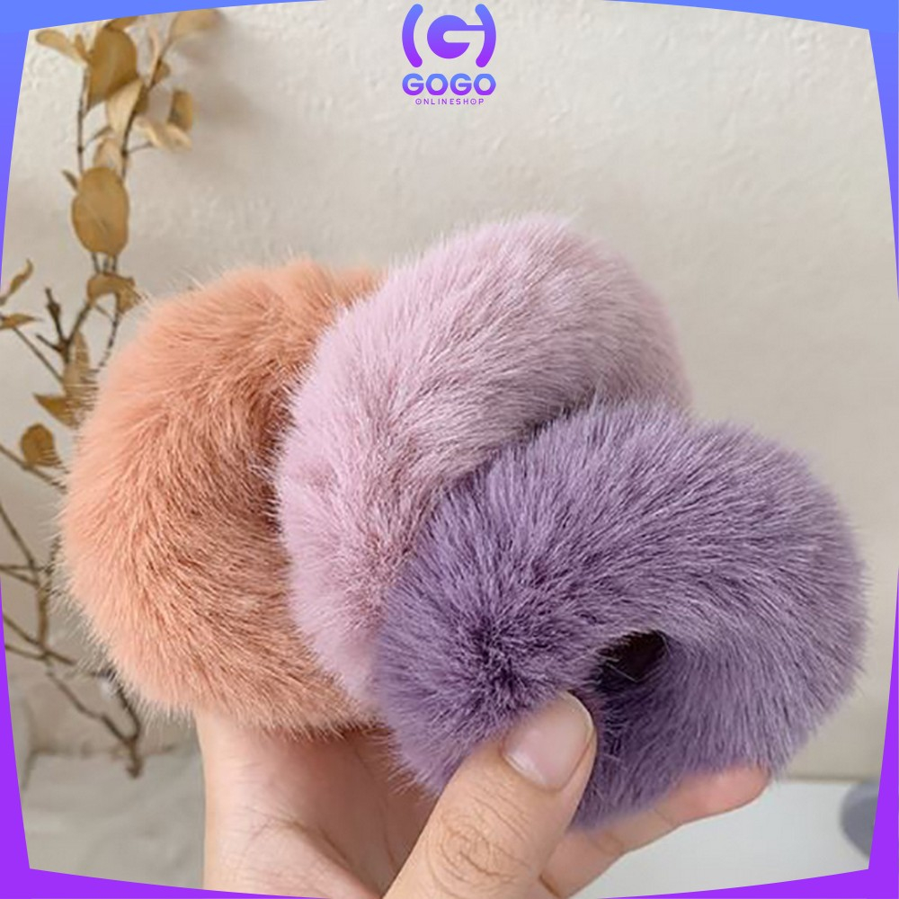 GOGO-C877 Ikat Rambut Bulu Pompom Polos Elastis Korean Style / Scrunchie Ponytail Ikat Rambut Anak Perempuan / Karet Aksesoris Rambut Cepol Wanita Import