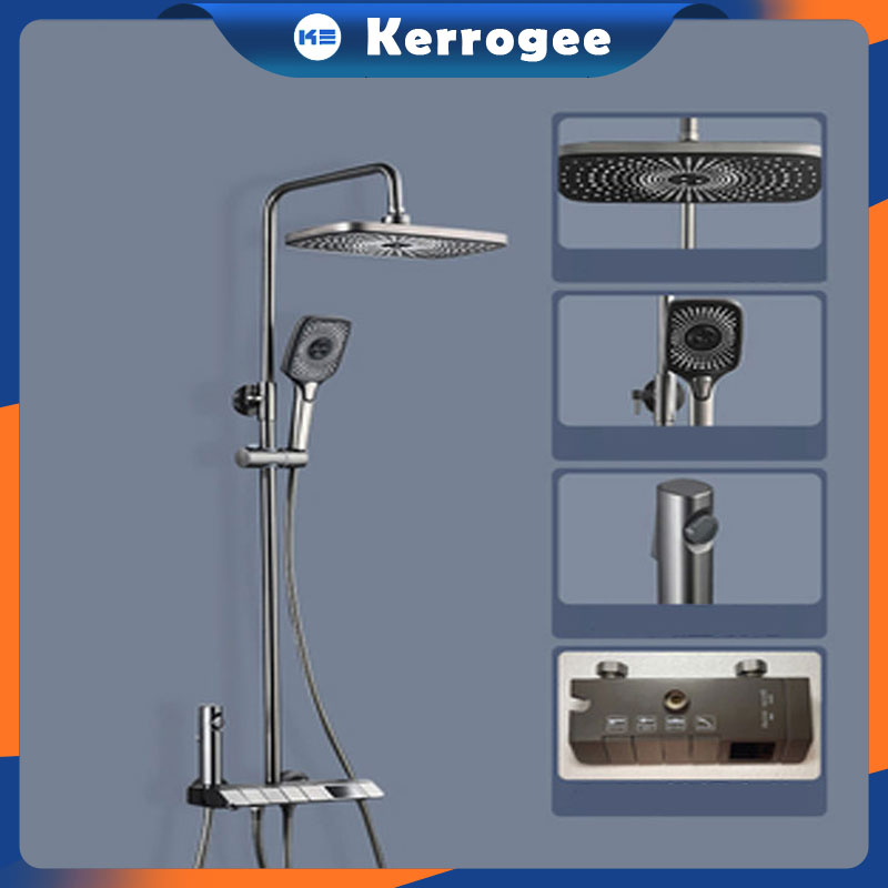 ⚡Garansi 3 Tahun⚡KERROGEE Shower Tiang Set Panas-Dingin/4 Dalam 1 LCD Display Piano Keys Shower Kamar Mandi  Set Dengan Faucet / Set pancuran tembaga lengkap