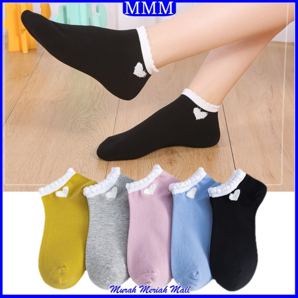 MMM Kaos Kaki Pendek 6778 Motif Love Socks Heart Import Ankle Semata Kaki Sarung Kaki Wanita Import Fashion Korea