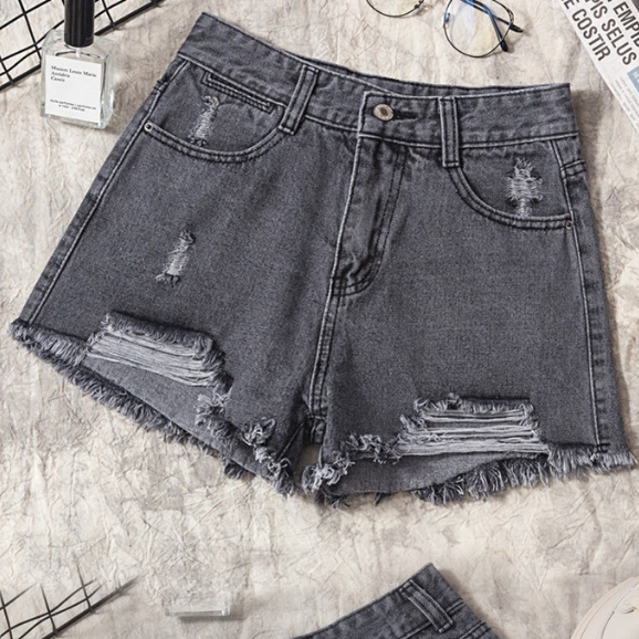 CEWEK_ID celana hotpants jeans wanita korea warna putih ripped snow hot pants Jens sobek wanita high waist Celana Denim Pants xl xxl sexy