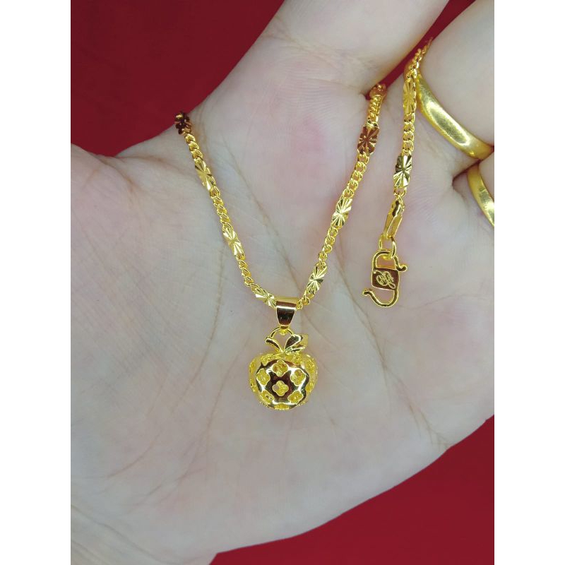 kalung rantai tempe apel lapis emas 24k