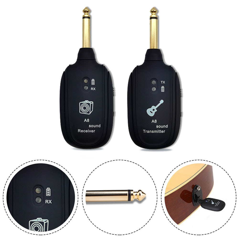 A8 Wireless System Gitar Transmitter Receiver Amplifier Gitar &amp; Bass Listrik Dengan Plug amplifire Headphone earphone