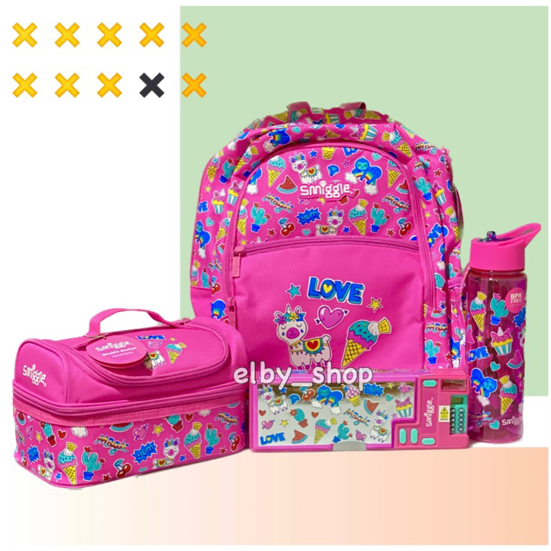 

Ready Smiggle Original Vibin pink Backpack lunch bag pencil case bottle