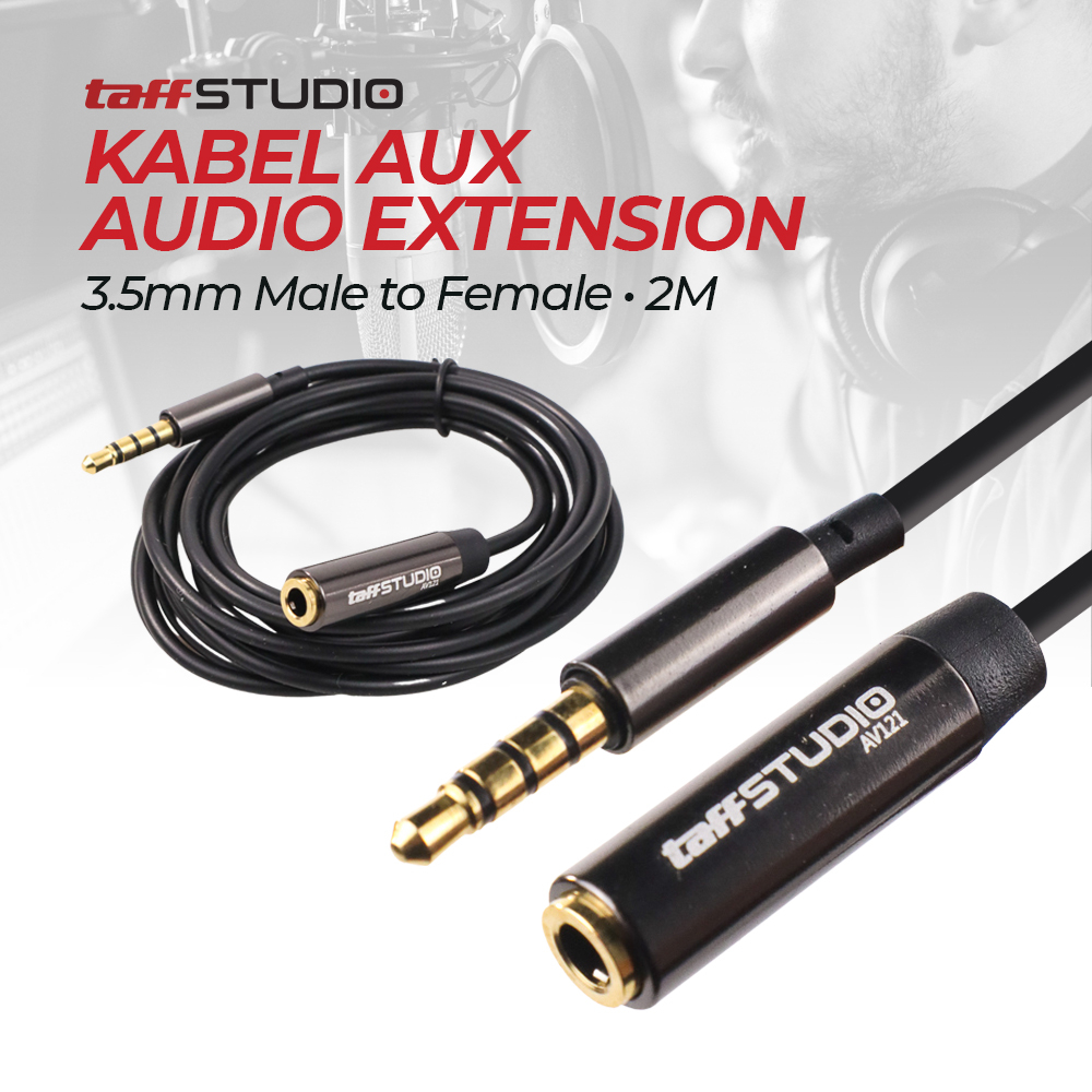 TaffSTUDIO Kabel Aux Audio Extension 3.5mm Male to Female 2M - AV121 - Black