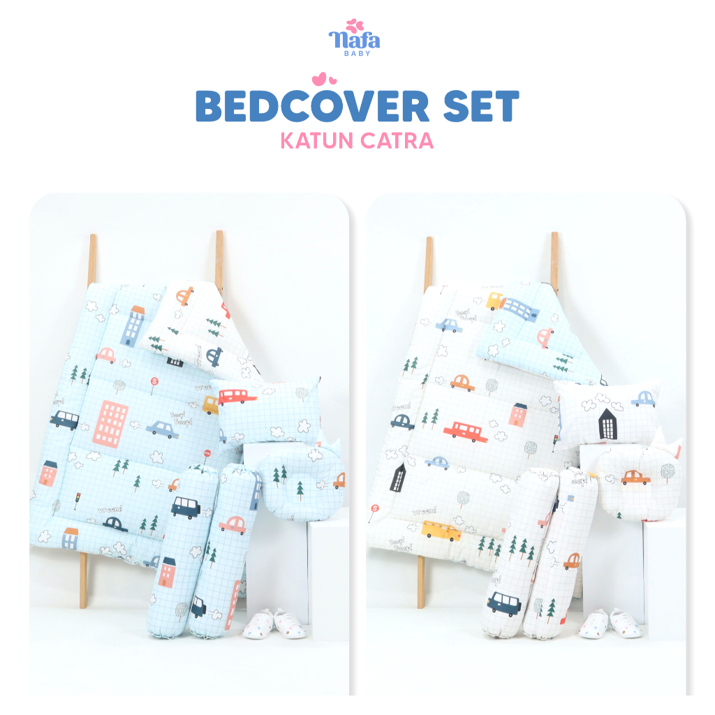 BEDCOVER BAYI SET / SELIMUT BAYI / MATRAS TIDUR BAYI NAFA BABY MOTIF NADA GREY