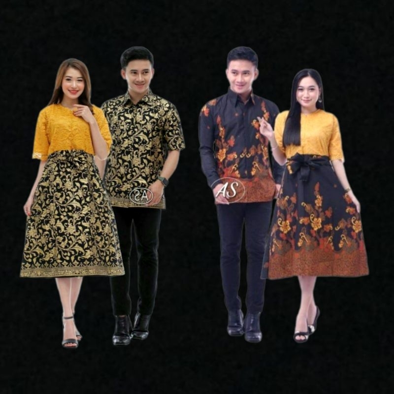 Ori Aksara Batik - Couple Sarimbit Dress Brukat Wanita Modern Kombinasi Batik Warna Kuning/Mustard R