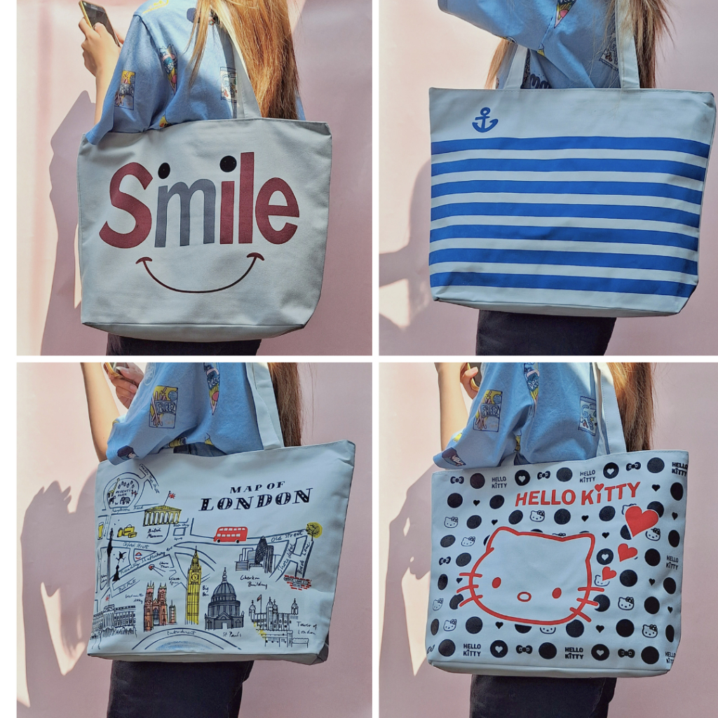 Totebag Kanvas Wanita | Kualitas Premium | Resleting | Putih