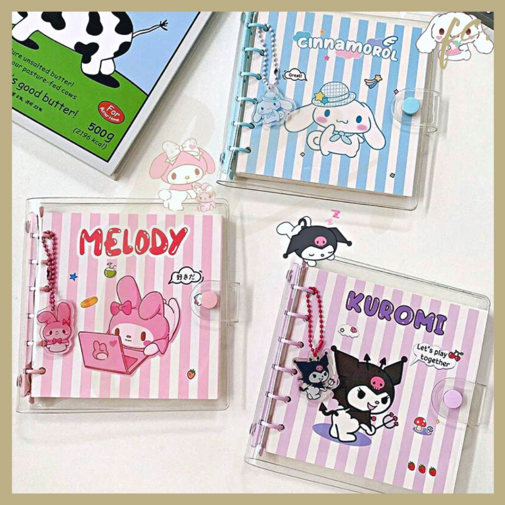 

Buku Catatan Mini Notebook Binder Loose Leaf PVC File Cute Kartun Karakter Sanrio My Melody Cinnamoroll Kuromi Pompompurin Hello Kitty Pochacco Little Twin Star 13 x 13 cm 6 Ring Organizer Kertas Alat Tulis Jurnal Bingkisan Hadiah Lucu Grosir Ready COD