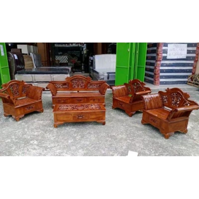 Kursi Tamu Kayu Jati Jepara Madura Keong 3111 + Meja