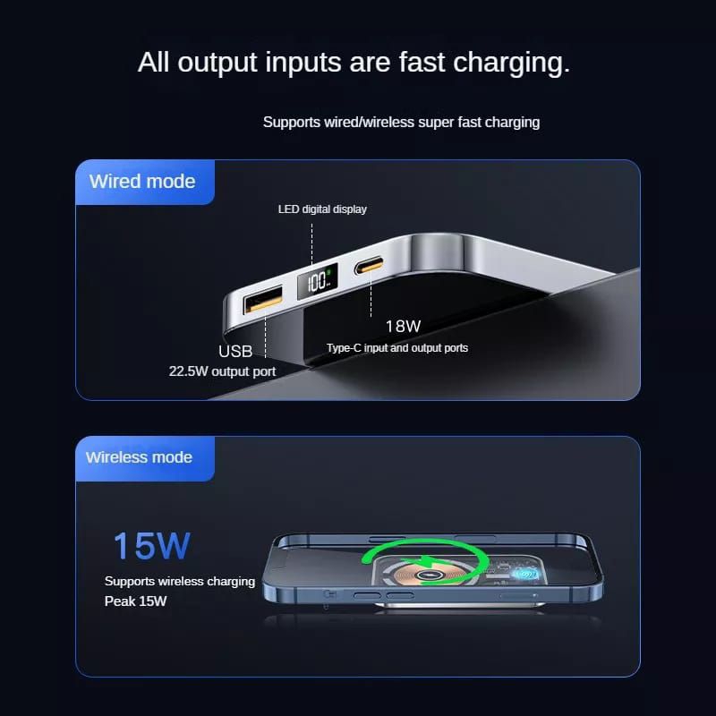Powerbank Wireless Crystal 15W + P20W Fast Charging Harta pengisian magnet nirkabel transparan magsafe baru 10000 mAh kapasitas besar pengisian cepat daya ponsel grosir