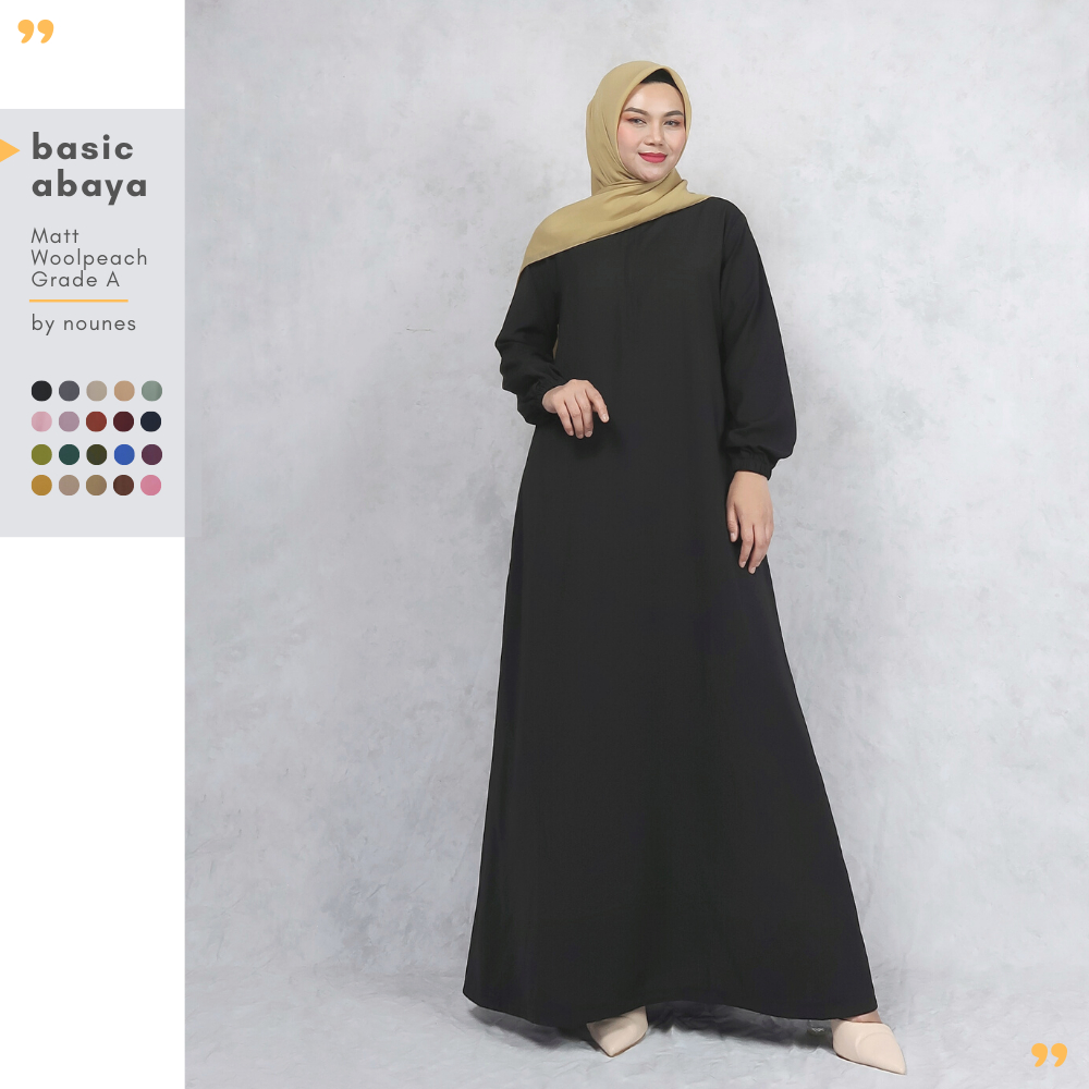 Nounes Basic Abaya Dress Gamis Daily Polos Syari Wanita Muslim Lengan Panjang Saku Kanan Busui Friendly Plain Sleve Inner Wolfis Grade A Size S M L XL Jumbo XXL LD 92 98 104 110 120