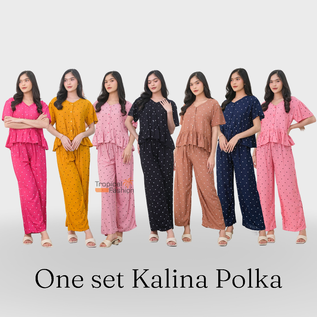 Setelan Panjang Busui Kalina Polka Bahan Rayon Premium Termurah Kekinian