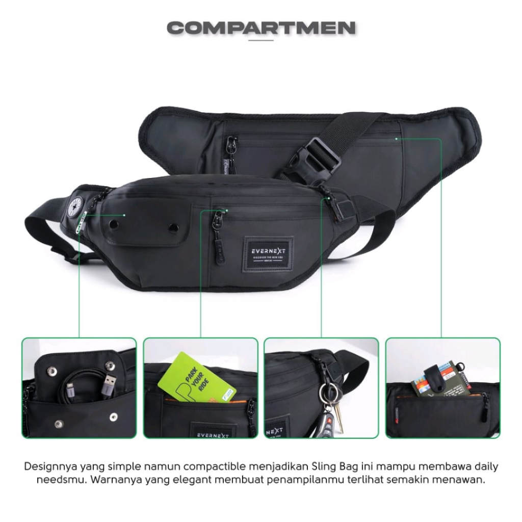 Tas Selempang Slempang Waistbag Pinggang Pria Cowok Distro Anti Air Waterproof Kecil R26