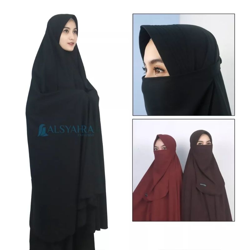 Set Khimar Syari Pad Haramain Cadar Tali Platinum Wolfis Alsyahra Exclusive