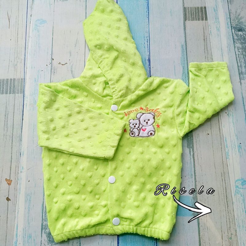 Jaket Bayi Bulu Halus Cewek Cowok Model Kancing 3-12 Bulan