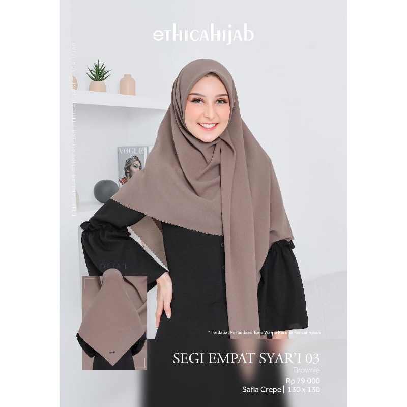 Ethica Hijab Segi Empat Syar'i 03 (Cream, Cloud Grey, Brownie, Nostalgia Rose, dll) Syari 03