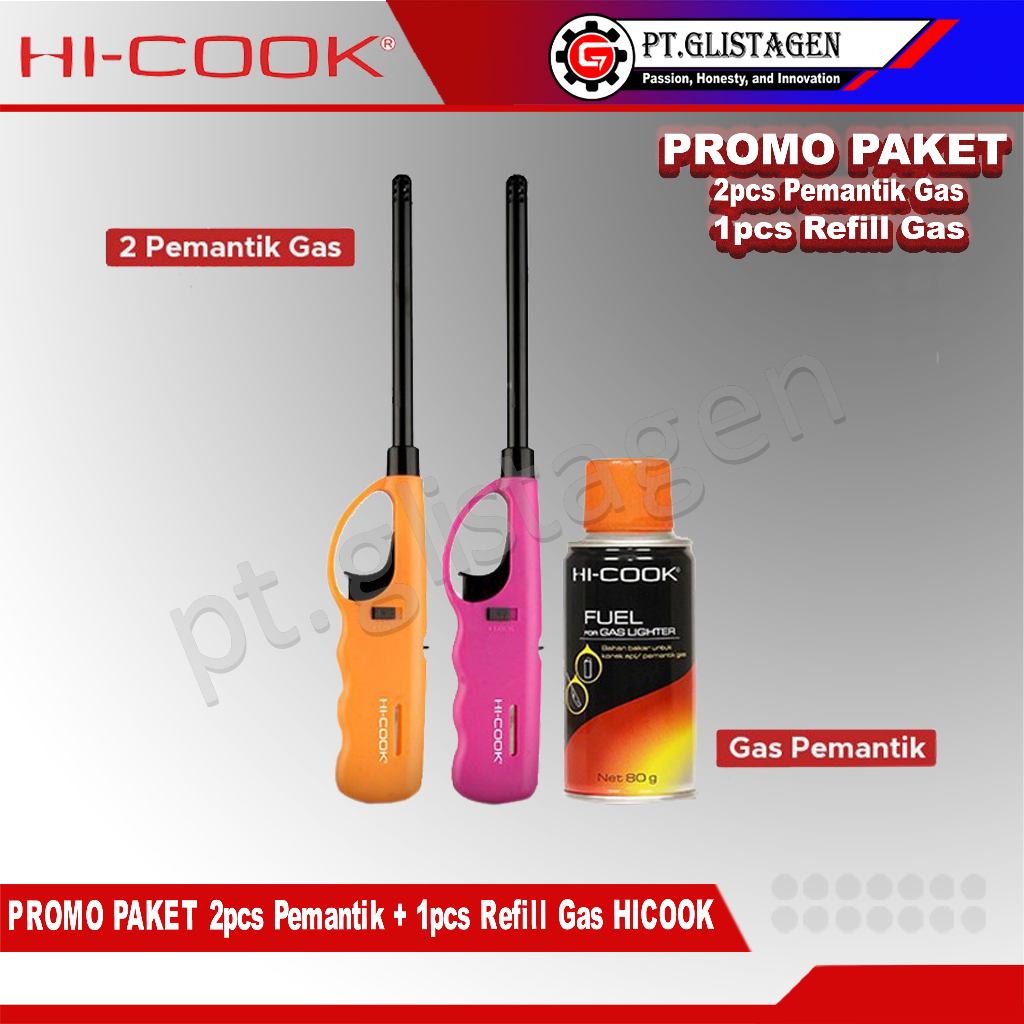 HI-COOK PAKET Korek Api Gas MPL-U 2Pc + Isi Ulang Pemantik 80Gram 1Pc