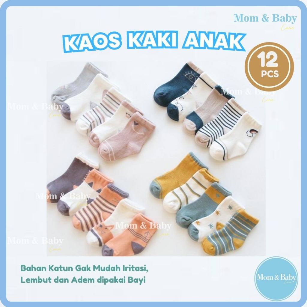 Kaos Kaki Bayi Dan Anak  [Random 12 pasang] Laki-Laki Perempuan Kaos Kaki Bayi Cowok Cewek