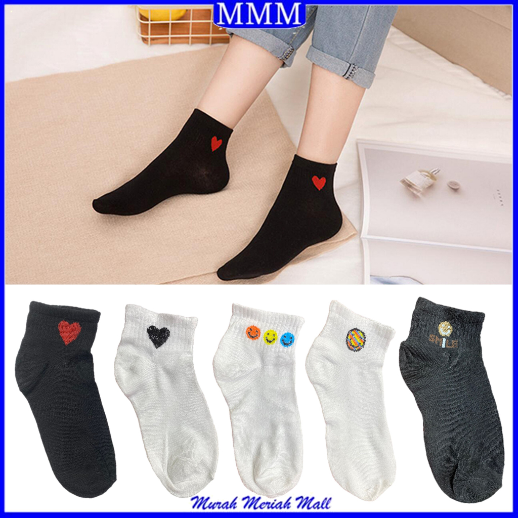 MMM Kaos Kaki Wanita Motif Love Smile Lucu Pendek Semata Kaki 6779 Kaus Kaki Pendek Sarung Kaki Wanita Ankle Socks Fashion Korea Women Sock Import Murah