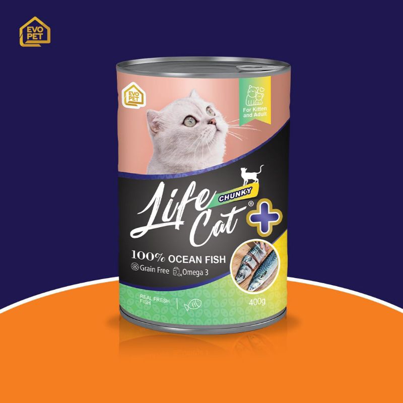 EXPEDISI ( 24 KALENG / 1 DUS ) Makanan Kucing Life Cat Kaleng Plus Chunky 400g Wet Food / Life Cat + Kaleng
