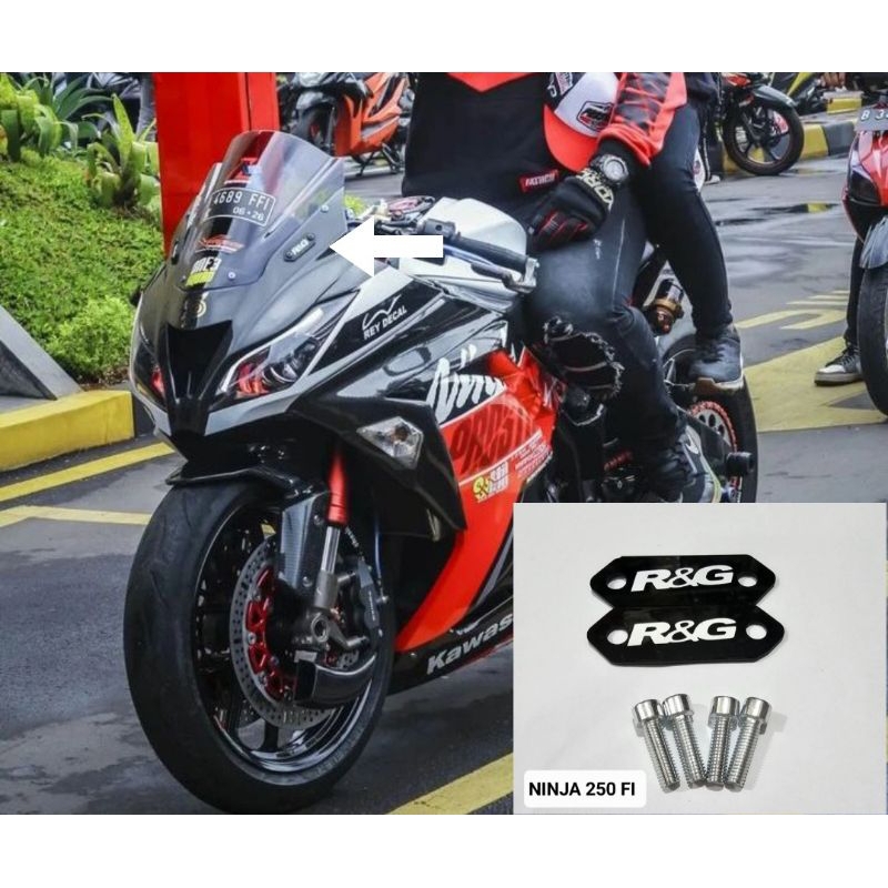 Mirror blank penutup lubang spion ninja 250 fi lama bahan akrilik harga sepasang kiri kanan plus baut 4 pcs pnp