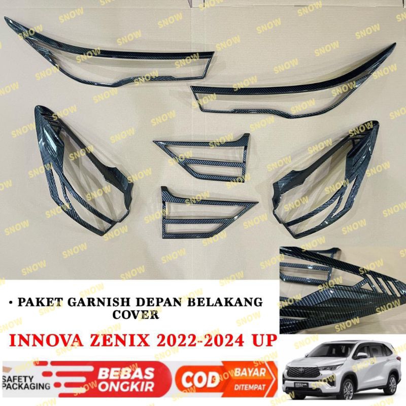 Paket Garnish Lampu Depan Belakang Innova Zenix 2022 2023 2024 Up Hitam Carbon