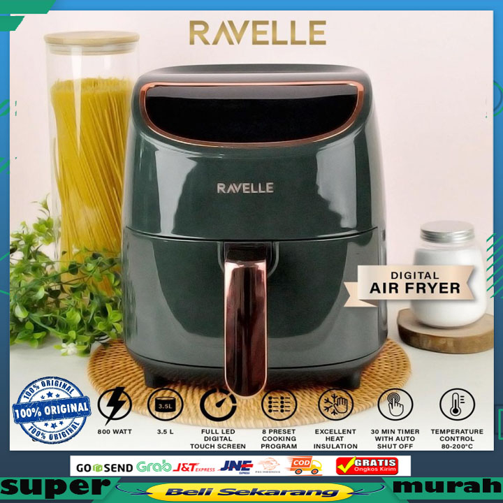 Air Fryer RAVELLE Digital Low Watt 3.5L RAF 350 Masak Tanpa Minyak - Jade Green BERGARANSI RESMI