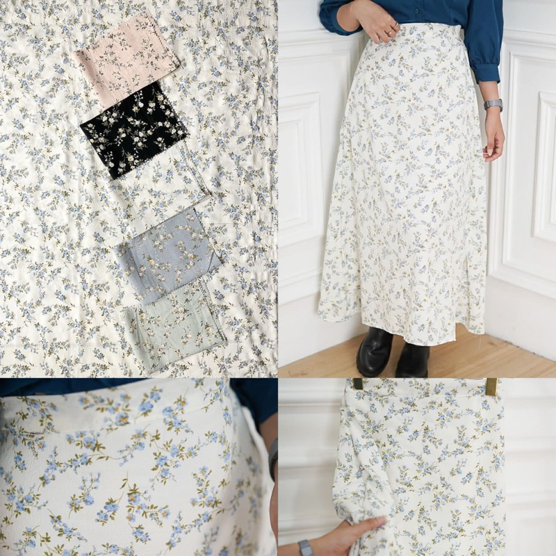 ROK KOREAN STYLE PREMIUM CRINKLE A LINE SKIRT FLORAL IMPORT PREMIUM