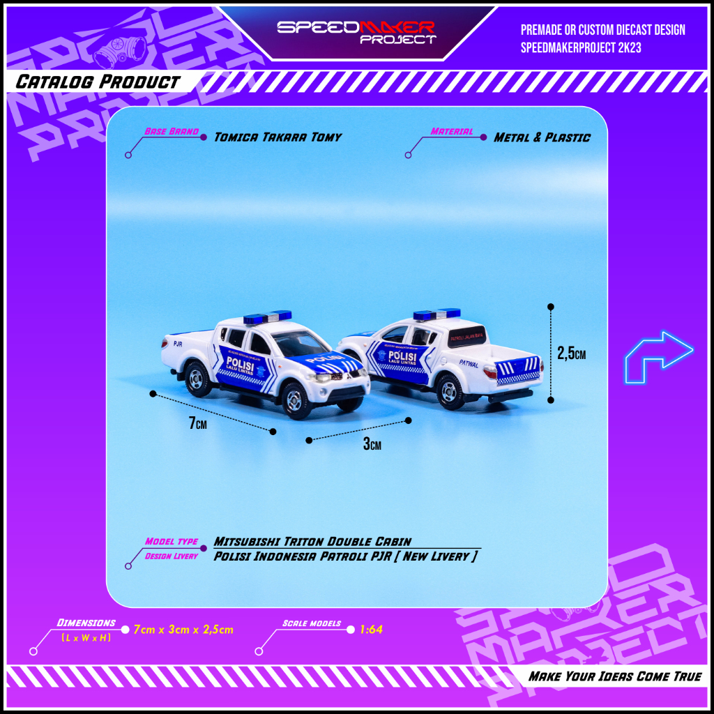 Tomica Custom Mitsubishi Triton Polisi Indonesia Patroli Patwal PJR Diecast Miniatur Replika Mobil  