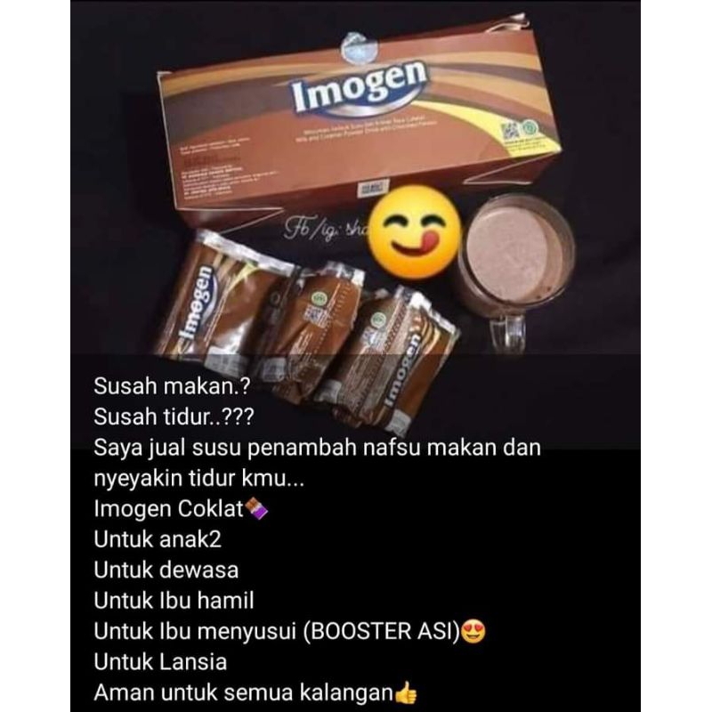 

IMOGEN COKLAT SUSU HERBAL GEMUK ISI 30 SACHET FREE 1 BAR SABUN WALET