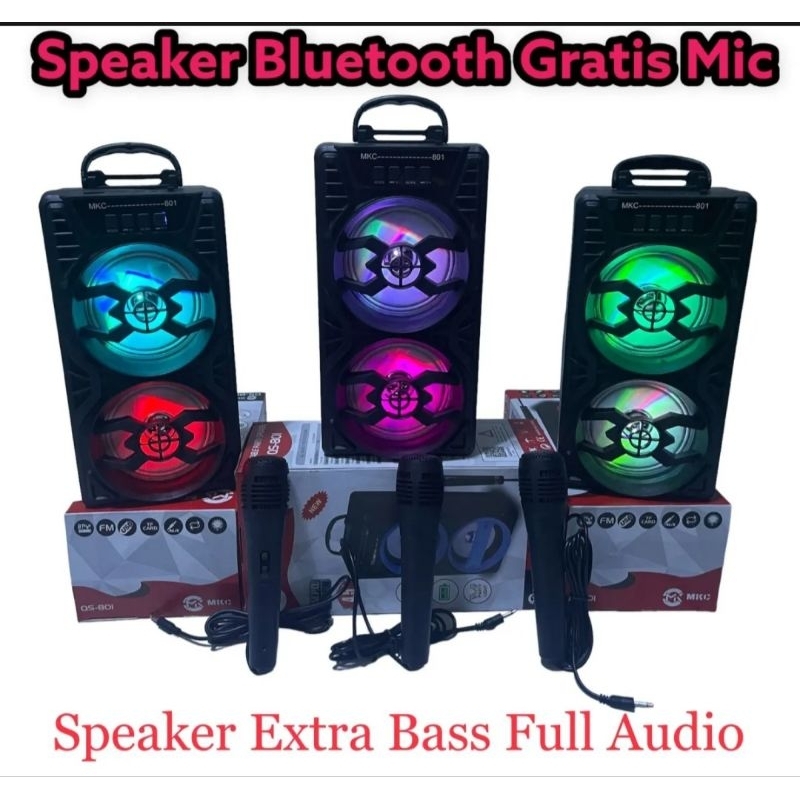 SPEAKER BLUETOOTH BONUS MIC KARAOKE/SALON AKTIF PORTABLE SUPER BASS WIRELESS SPEKER USB LED