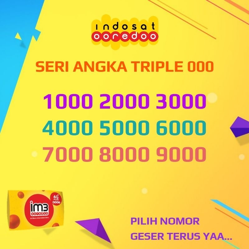 IM3 INDOSAT TRIPLE 000 CANTIK - Seri Tripel Nol Ribuan Kartu Perdana Nomor Nomer Nocan 4G LTE Non 5G