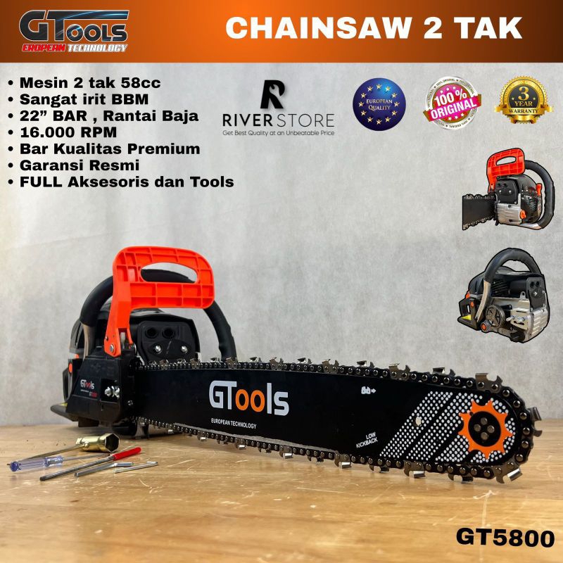 Chainsaw 2TAK GTools Eropa 22 inch Type GT5800 Senso Gergaji Potong Pohon Kayu Premium Quality