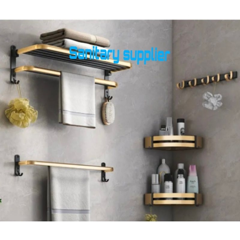 RAK HANDUK BLACK GOLD SUSUN/RAK KAMAR MANDI GOLD/RAK HANDUK STAINLESS MODERN/GANTUNGAN HANDUK