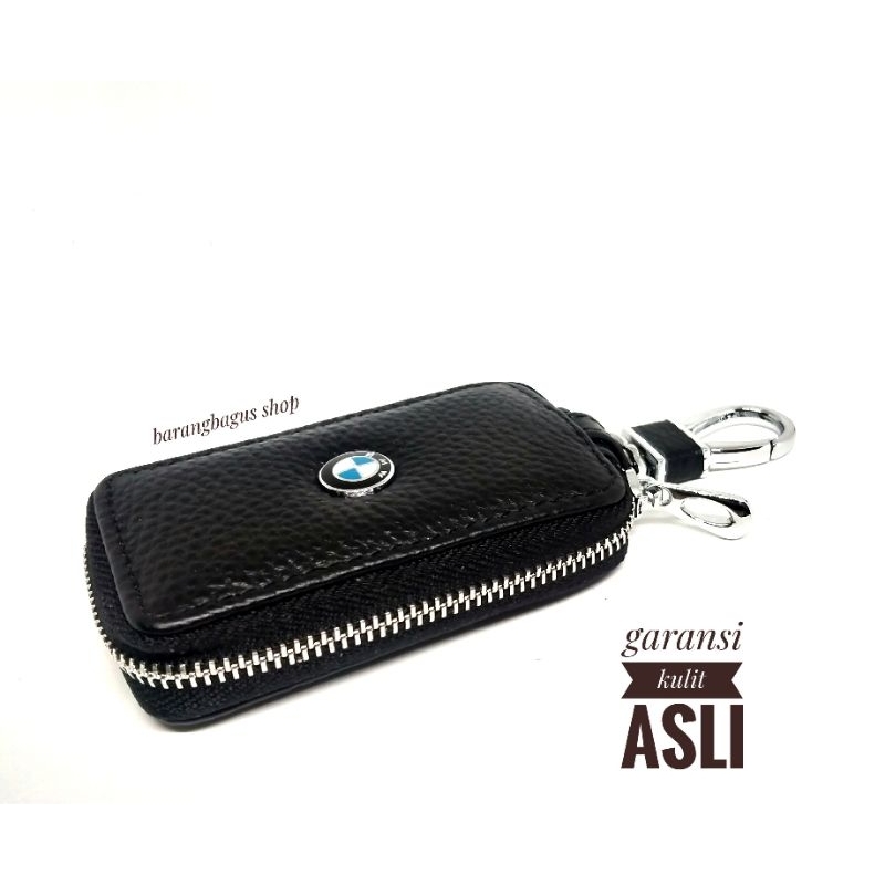 Hardcase Dompet Tempat Remote Mobil keyless Kulit asli Gantungan Logo BMW