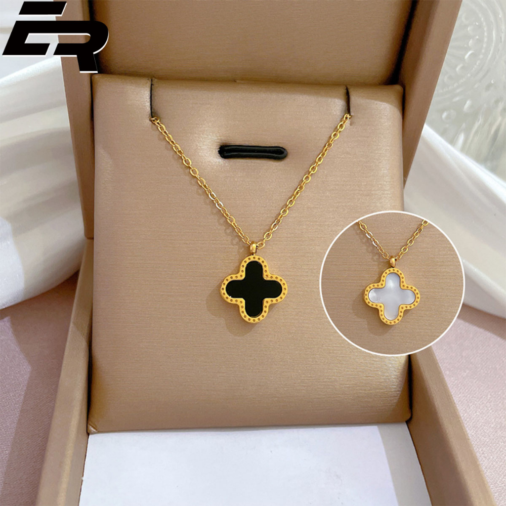 Kalung Clover Emas / Kalung Titanium Wanita Rantai Tifani Emas / Kalung Wanita Motif Daun Semanggi R