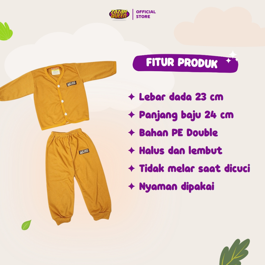 Isi 6 PCS - Baju Bayi Baru Lahir Lengan Panjang Kancing Depan Usia 0-3 Bulan