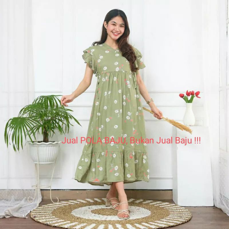 Pola Daster Kimono Ruffle 078 - Pola Baju Instan Dress kimono tangan dobel untuk produksi konveksi Homedress