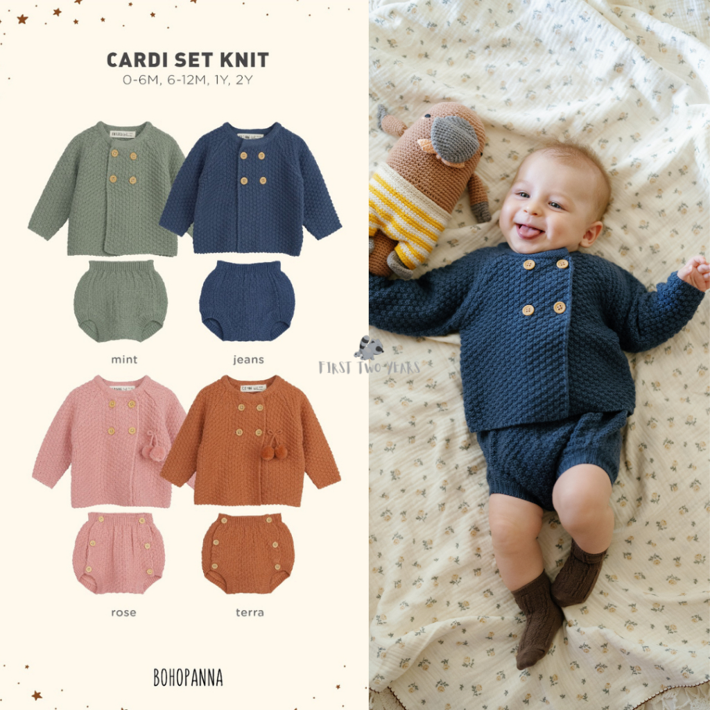 Bohopanna - Cardi Set Knit / Setelan Cardigan Bayi Anak Unisex