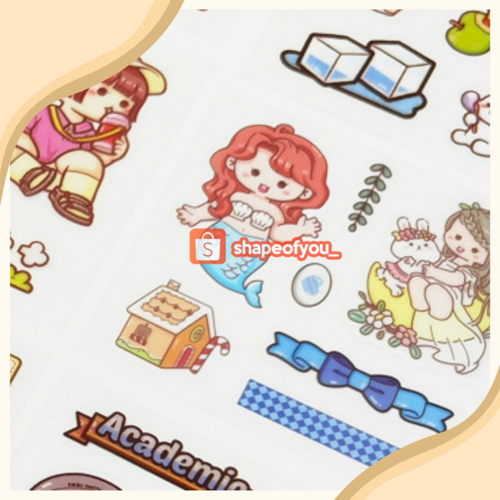 Stiker 2D Motif Kartun Korea Lucu 100 Lembar Anti Air Dekorasi Handbook Scrapbook DIY Stiker Kartun Tahan Air PET